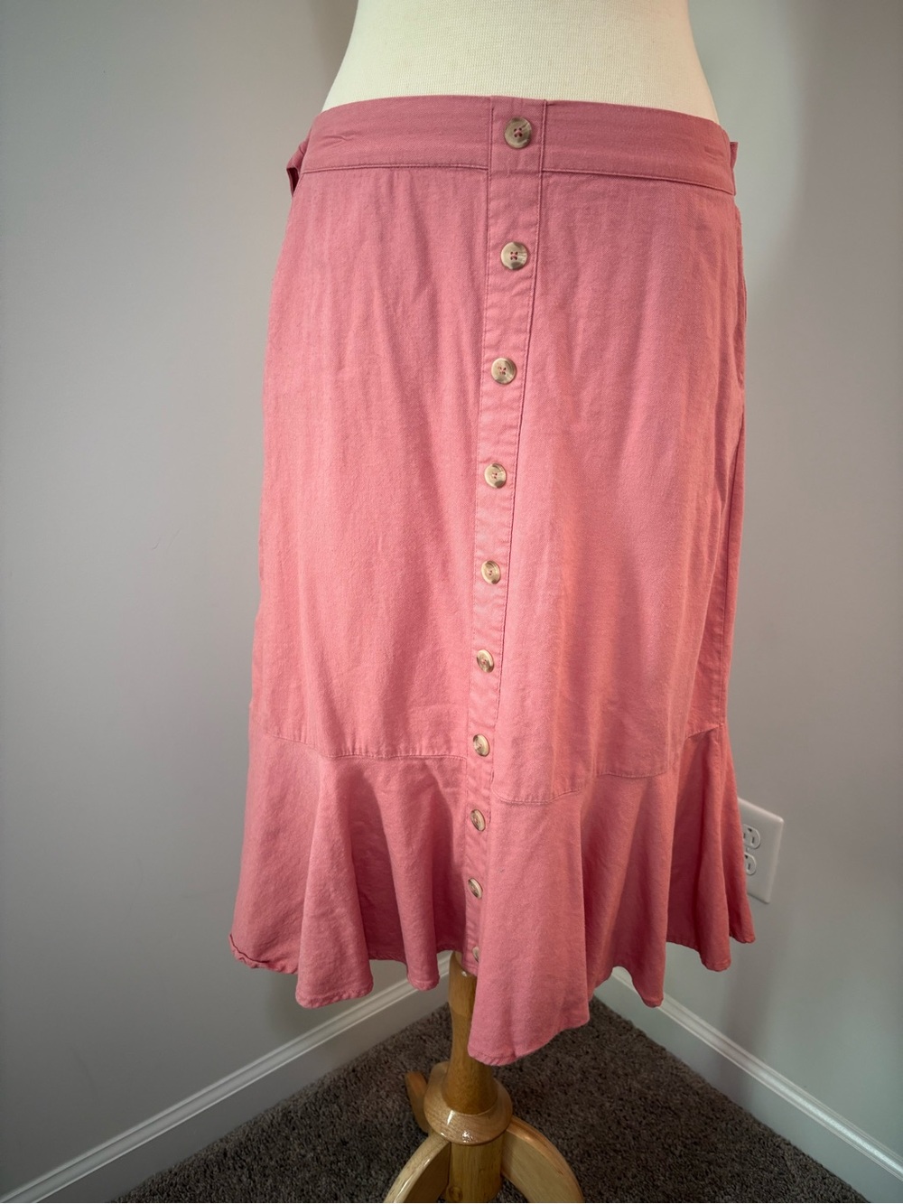 Button-Front Midi Skirt with Flared Hem